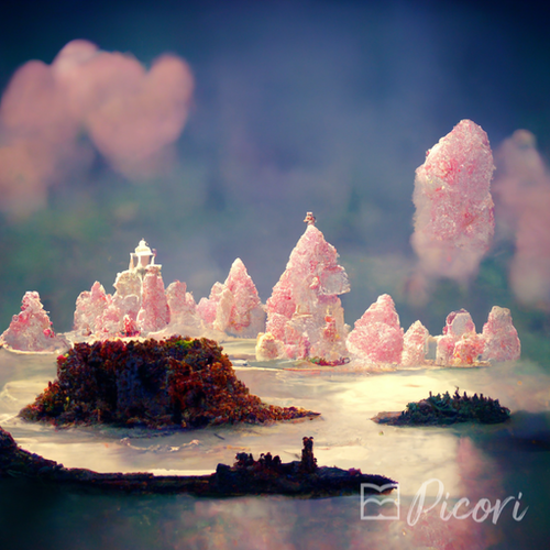 A wide angle shot of a countryside in the marshmallow kingdom