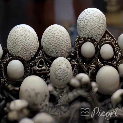A collection of dragon eggs in an ornate incubator